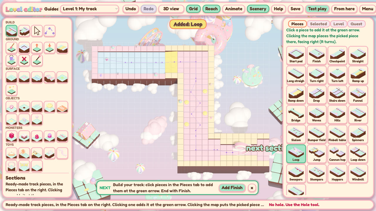 The level editor with track pieces